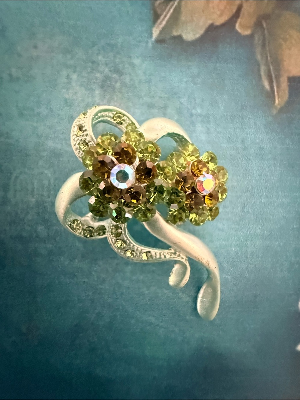 Green Crystal Flower Brooch - Women's Jewelry.